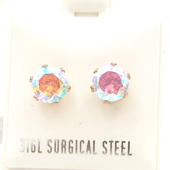 Rose Gold PVD Stud Earrings Aurora Borealis Surgical Steel 6mm Carded - Picture 3 of 3